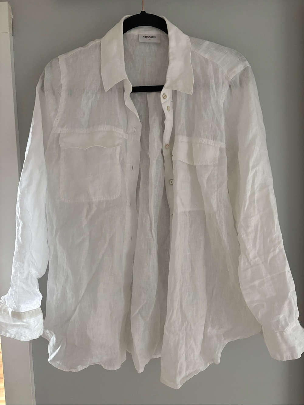 Sussan Sheer White Linen Button-Front Shirt